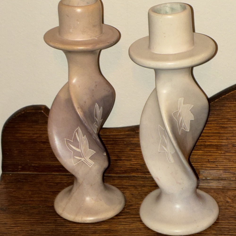 International silver CO Soapstone‎ candle holders. VTG made in Kenya